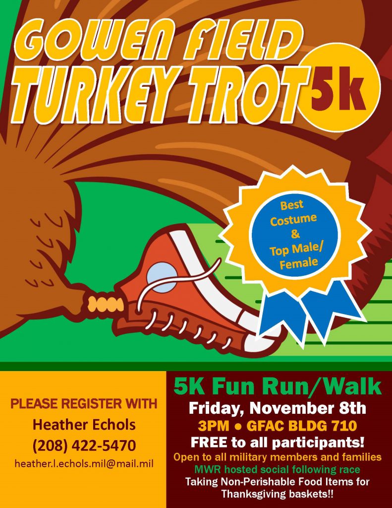 2nd Annual Turkey Trot 5K Run/Walk November 8th Military Division